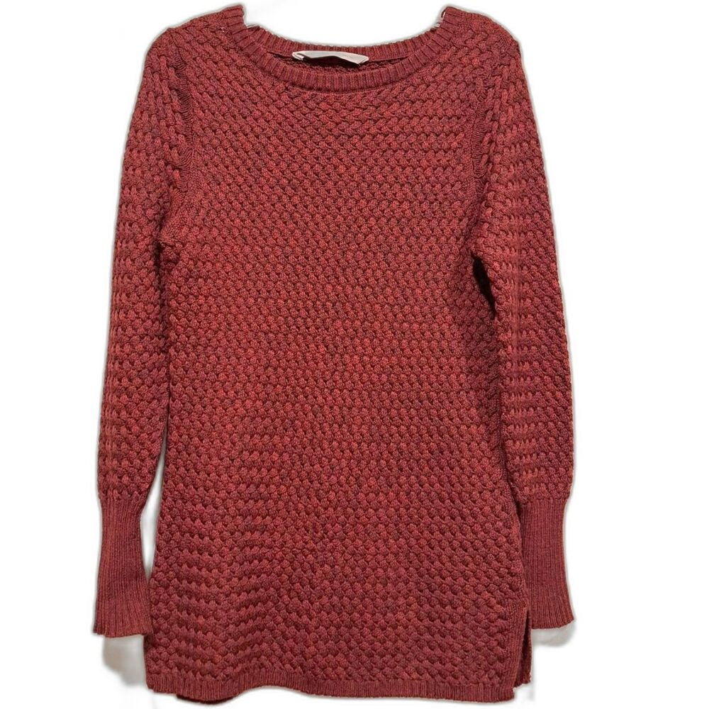 Athleta Chianti Marl Cypress Basketweave Wool Blend Pullover Sweater Burgundy S